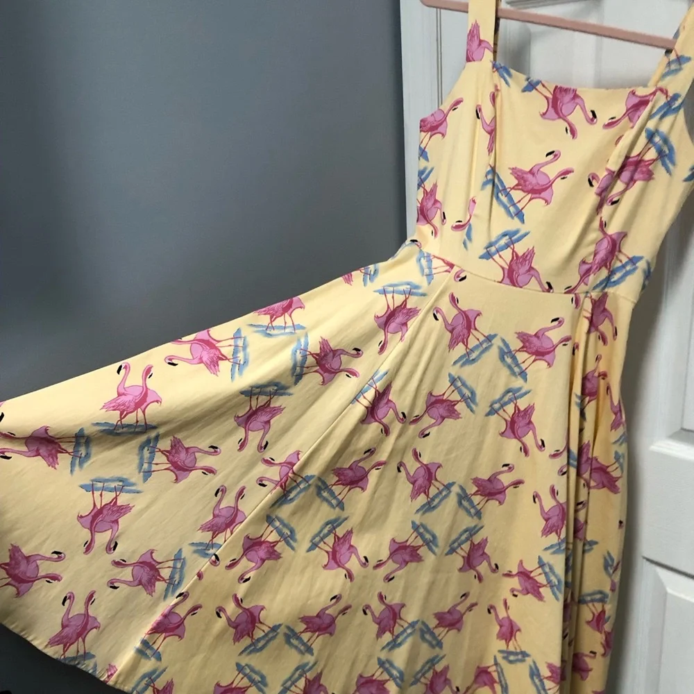 Hearts & Roses London Flamingo Print Retro Swing Dress Rockabilly Pinup Summer 4 - Picture 5 of 15